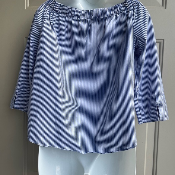 ZARA Off Shoulder Women’s Blue Striped Cotton Top Size S Boho Coastal Vibes - Picture 5 of 7